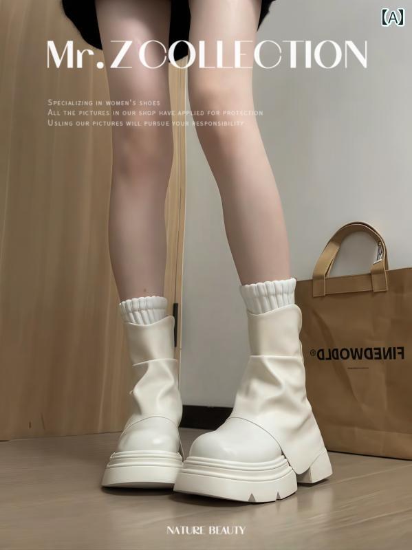ロングブーツ レディース ホワイト ブーツ レディース 夏 2025 夏の スタイル スカート 丈 パンツ 厚底 ショート スリム パイル
