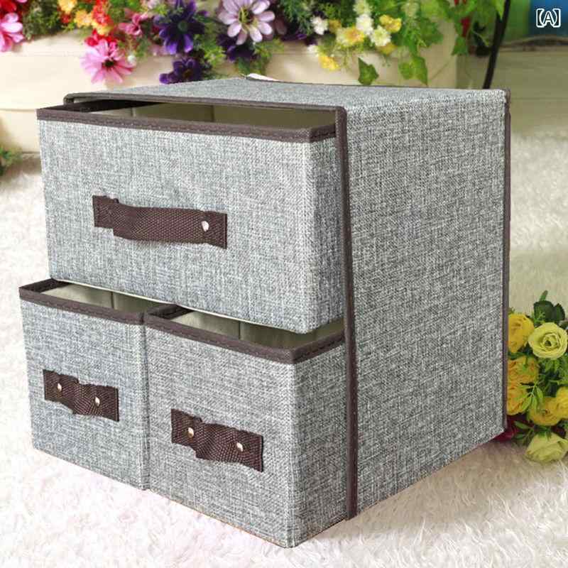 収納ボックス 2 層 3 段 収納 引き出し 式 ブラジャー 下着 ソックス 折りたたみ ボックス デスク トップ