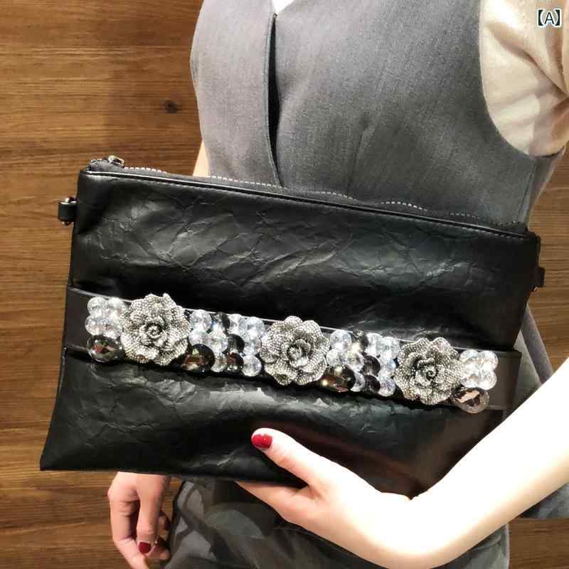 クラッチバッグ レディース レディースバッグ 2025 新 韓国 ラインストーン クラッチ レトロ大容量 封筒 バッグ ファッション ソフト ベルト