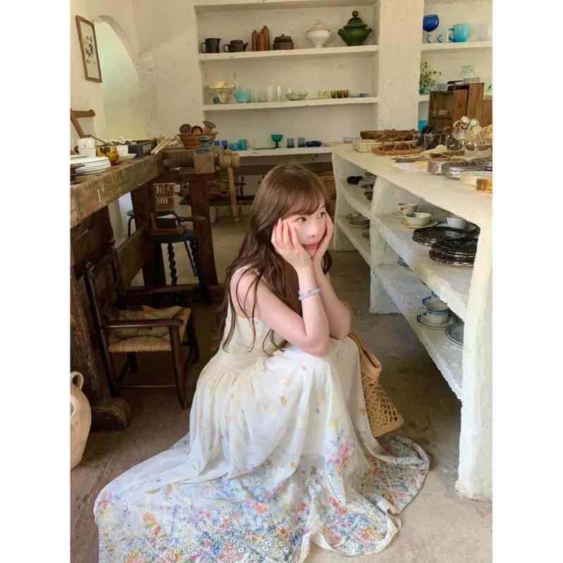 サスペンダー スカート サスペンダー スカート 海辺の 休日の 重厚な 刺繍の サスペンダー ドレス 女性用 夏用 ウエスト 痩せ 美しい 花柄の ロング