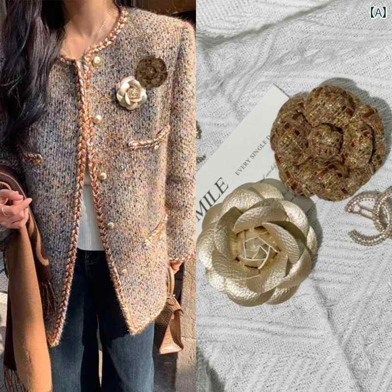 ブローチ コサージュ アクセサリー カラフルな の スタイル 千 金峰小 湘 レトロ 高級 椿 ブローチ 立体 ツイード ピン アクセサリー