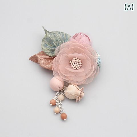 ブローチ コサージュ アクセサリー シルクフラワー ブローチ コサージュ ビーズ& ストーンペンダント エレガント ドレス コート アクセサリー