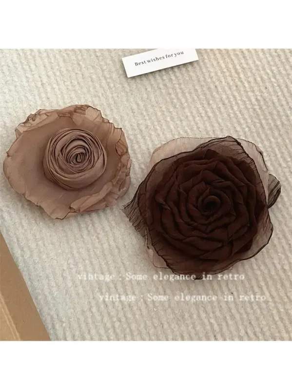 ブローチ コサージュ アクセサリー ヴィンテージ フレンチ メッシュ バーンド エッジ カメ リア ブロー..