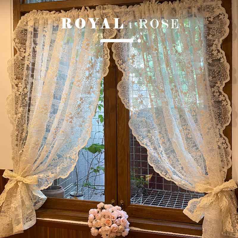 韓国 田園 風 フレンチレース 刺繍 ガーゼ カーテン クリーム スタイル ベージュ パンチ フリー パーティション ドア 小さい