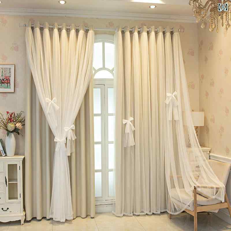 イン クリーム 色 完全 遮 光 カーテン 寝室 女の子 ガーゼ 統合 二 層 リビング ルーム バルコニー 出窓