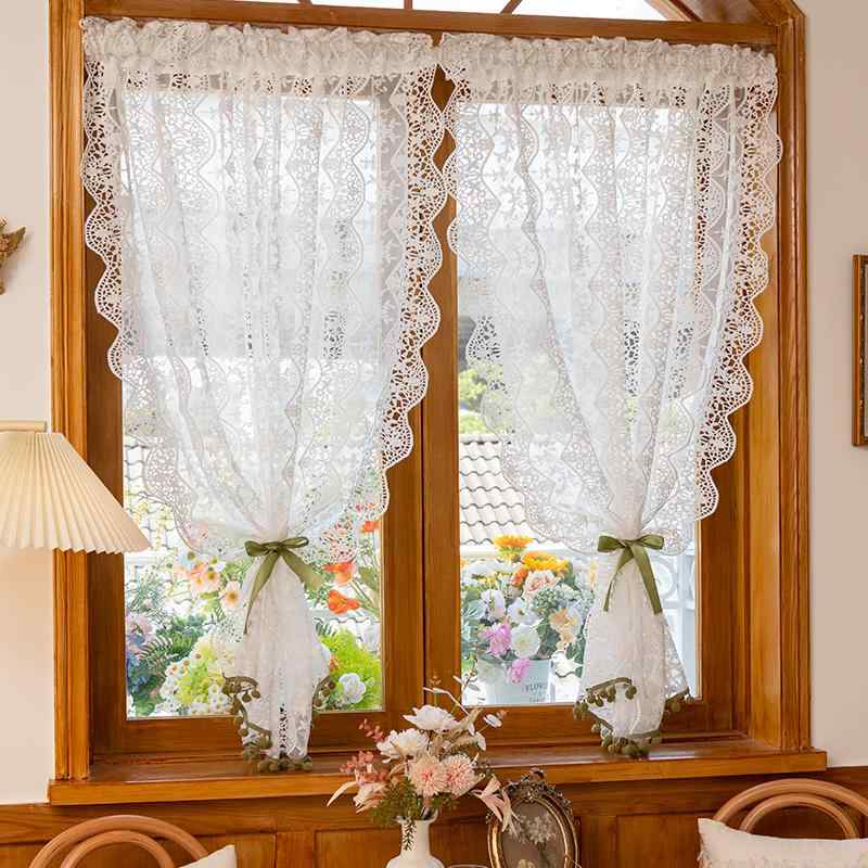 アメリカ製 フランス製 ウォーター ウェーブヘア ボール タッセル ホワイト レース ガーゼ カーテン キ..