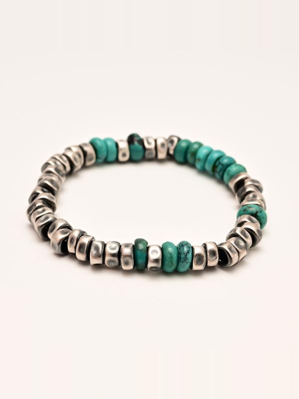 メンズ ブレスレット ファッション ブロークン シルバー レトロ スタッキング 5 MM ハンマー ラップ 925 ハイエンド ターコイズブレスレット ヒップ ホップ