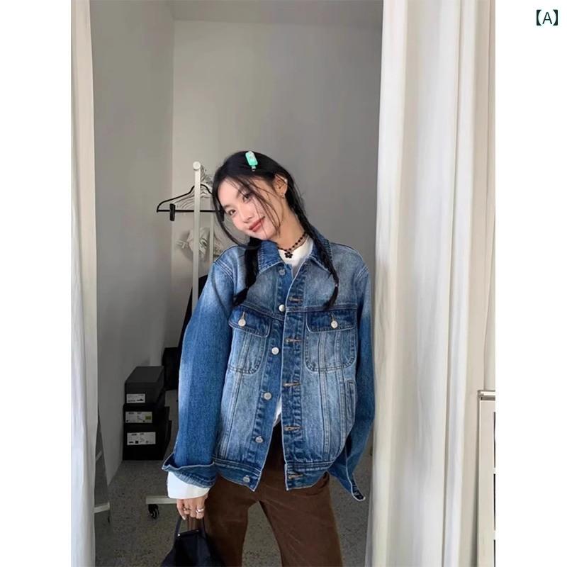 レトロ デニムジャケット レディース 2025 春秋 アメリカン レトロ デニムジャケット レディースカジュアル ジャケット トップ(4)