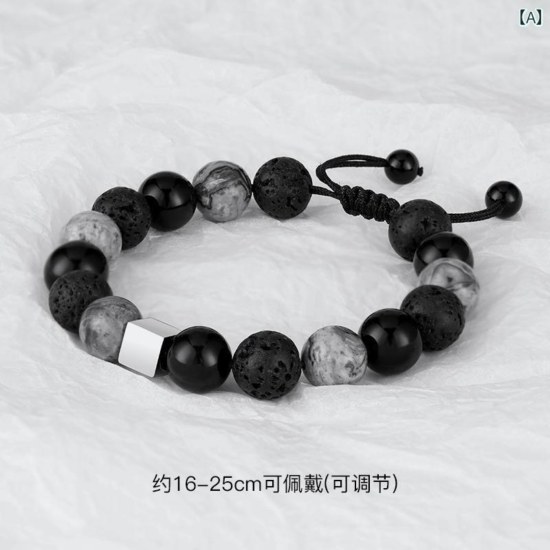メンズ ブレスレット ファッション 火山 石 ブレスレット メンズ シンプル ハイエンド 感 スプライシング オブシディアン ビーズ ボーイフレンドへの 誕生日 プレゼント
