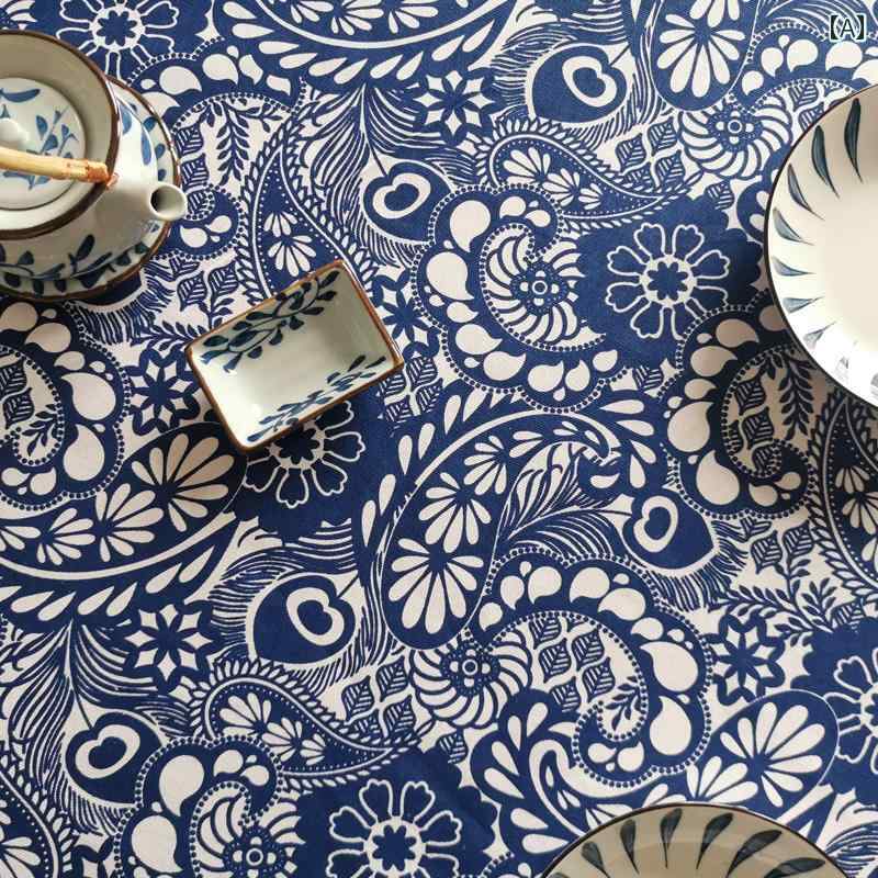 生地 DIY 24メートル 幅の 綿の 青い プリント 生地 チャイナ風 テーブル クロス カーテン ソファー 古風 粗い 布 ベッド シーツ