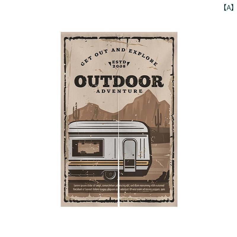 ハーフカーテン ショートカーテン キャンプ ドア カーテン アメリカン レトロファブリック ネット 仕切り 寝室 バス ルーム ブロック 装飾 コットン＆ リネン 吊り下げ