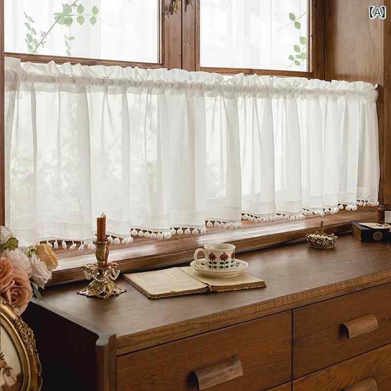 ハーフカーテン ショートカーテン フランス製 ガーゼ カーテン 透 光性 不透明 ハーフ ショート 寝室の ベイ ウィンドウ 白 キッチン ドア 遮 光