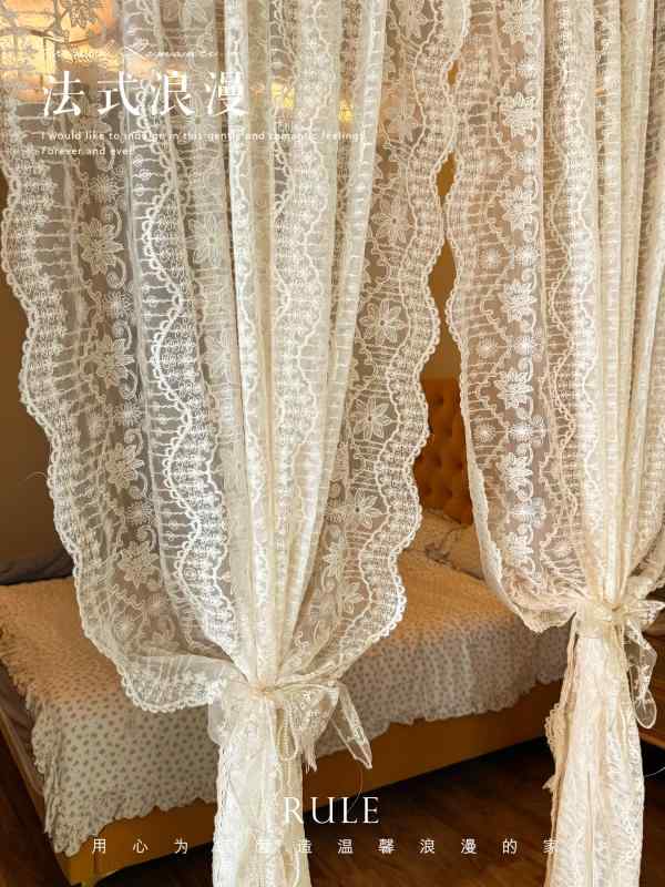 ハーフカーテン ショートカーテン フランスの レトロ ベージュの ガーゼ カーテン レース 寝室 リビング ルームの 仕切り 光 透過 装飾 ハーフ ドア カーテン小 窓