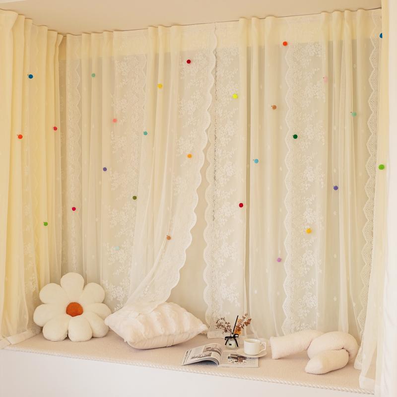 ハーフカーテン ショートカーテン パンチ フリー ドーパミン フレンチ プリンセス ガーゼ カーテン ダブル レース ベイ ウィンドウ 子供 部屋 寝室 ドア