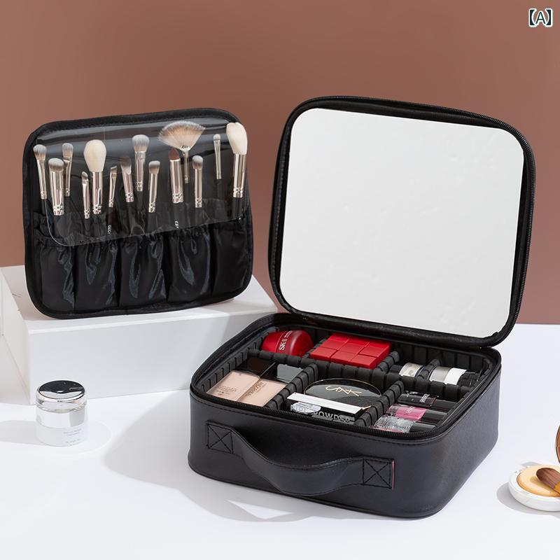 コスメバッグ 化粧品 バッグ 女性用 化粧 品 バッグ大容量 2025年 ポータブル 仕切り ブラシ スキン ケア 製品 旅行用 トイレタリー 収納 バッグ ミラー 付き