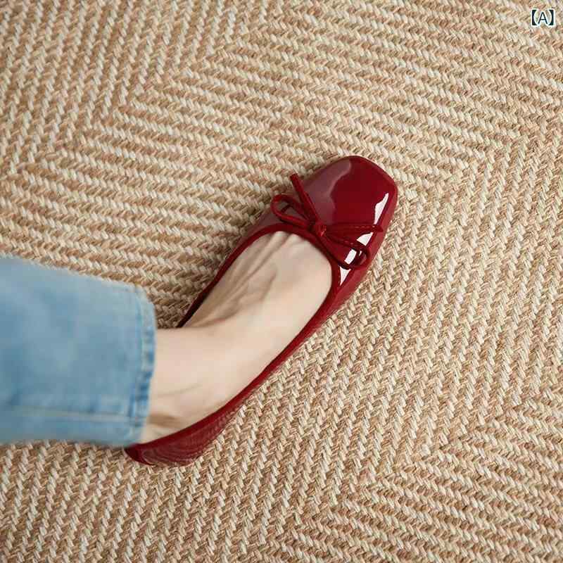 女性用 フラット シューズ シュー メーカーズ リトル レッド シューズ フレンチ フラット バレエ レディース メリージェーン レザーシューズ 浅 履き シングル 2025秋冬