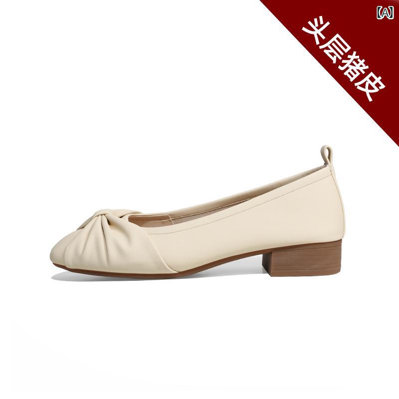 女性用 フラット シューズ 革 バンクー ソフト シャネル 風 浅 履き メリージェーン シングル シューズ レディース 片足 バレエ フレンチ グランマ