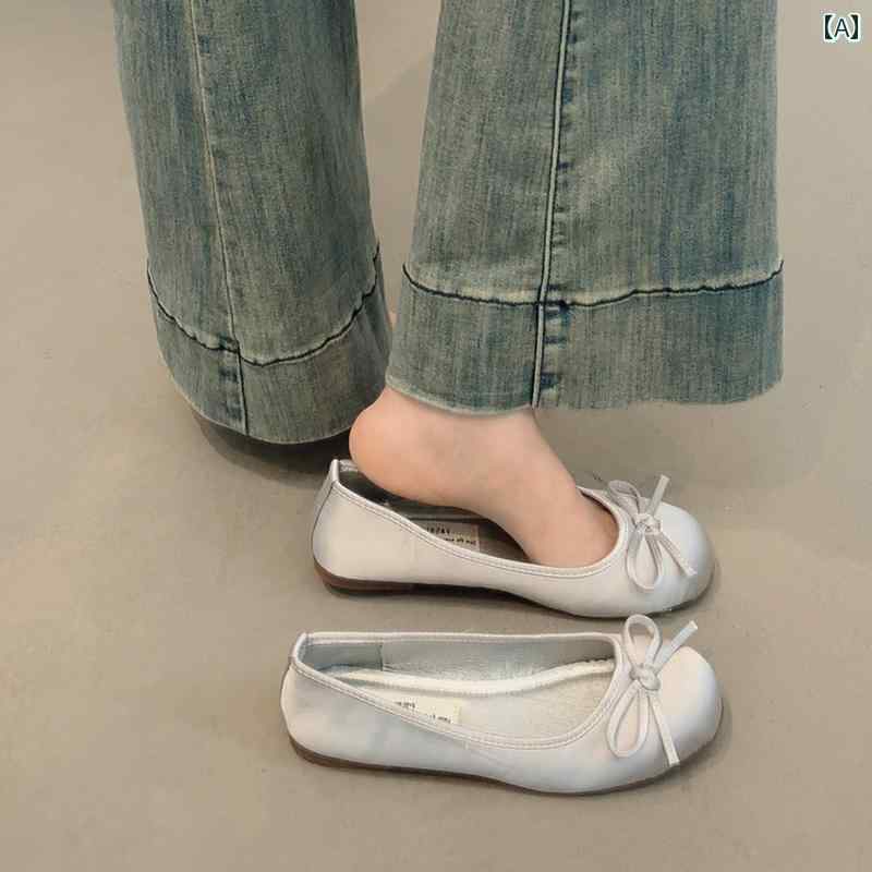 女性用 フラット シューズ レトロ 丸い つま先 ブルーの 小さい シングル シューズ バレエ 春 フレンチ ボウ レディースシューズ フラットボトム ジェントル イブニング