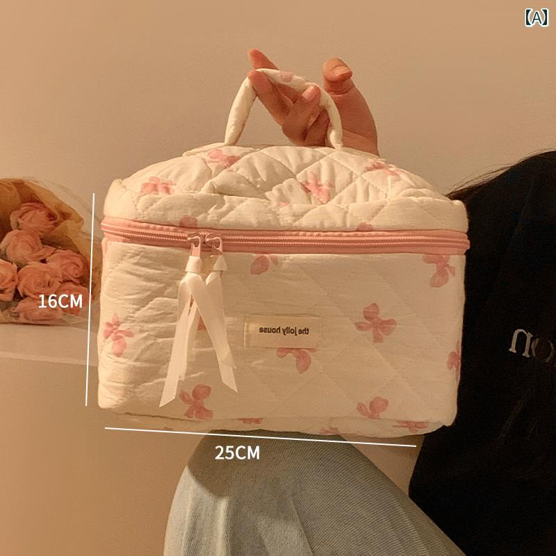 コスメバッグ 化粧品 バッグ とっても キュート ミルク ピンクの リボンが かわいい 女性用 コスメポー..