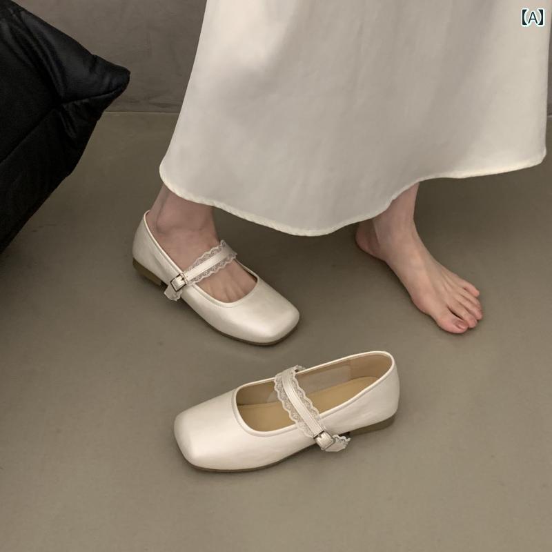 女性用 フラット シューズ 2025秋冬 女性用 フレンチカラーの 美しい フラット シャンパン バレエ シューズ スカート 付き メリージェーン トゥシューズ スモール レザーシューズ