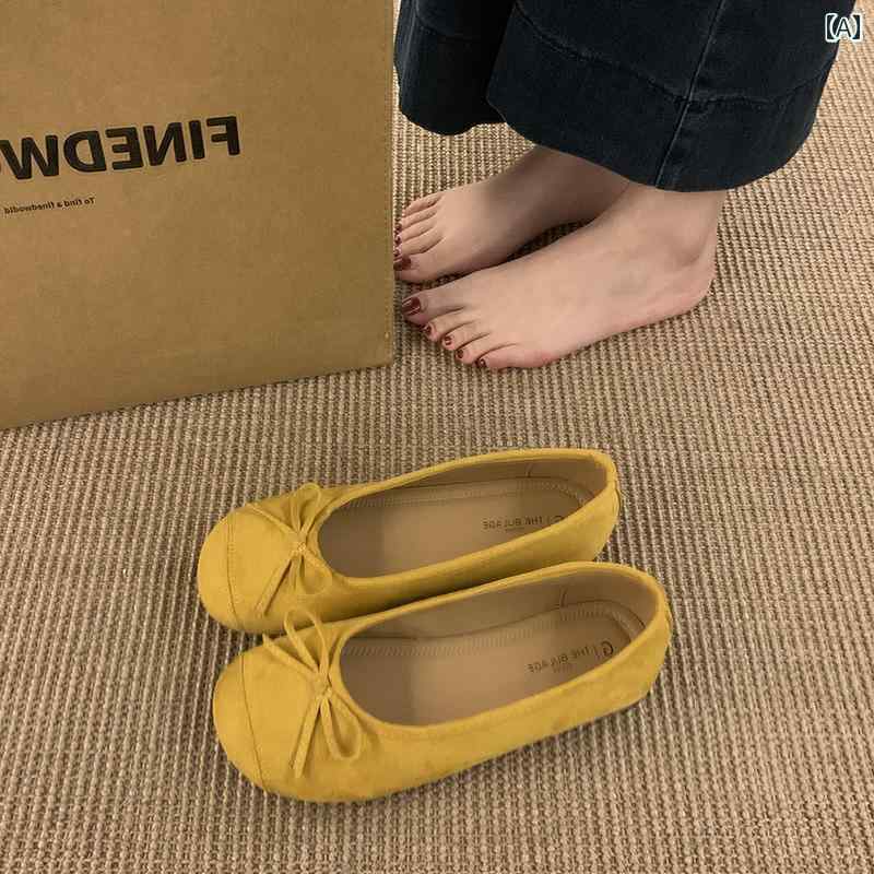 女性用 フラット シューズ レトロ ラウンドトゥ フラット バレエ シューズ シングル レディースシューズ 2025 春の 弓の 優しい イブニング