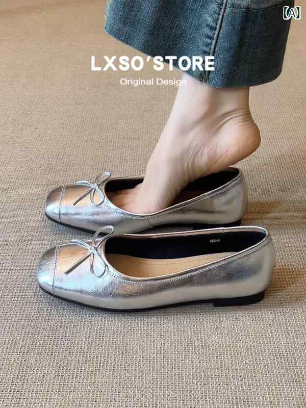 女性用 フラット シューズ 柔らかい シープスキン レディース フランスの シングル シューズ 2025 フラット ボウ バレエ スクエアトゥ 浅い 口 メリージェーン 女性用