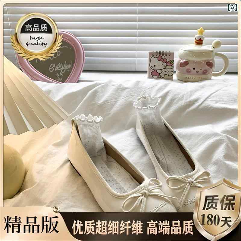 女性用 フラット シューズ 2025 春の 女性用 フレンチ ボウ バレエ シューズ 快適 フラット スカート 付き 浅い 履き 口の メリージェーン