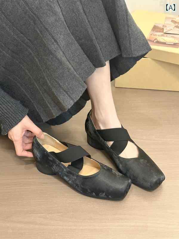 女性用 フラット シューズ ティ ティング バレエ 鬼 サテン クロス ストラップ メリージェーン シューズ レディース 春 厚 ヒール