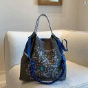 キャンバス トートバッグ レディース ボール チェーン ブルーボトル 刺繍 ショッピング バッグ ナイロン ファッション キャンバス 環境に 優しい ポータブル ショルダー メッセンジャーバッグ 女性用