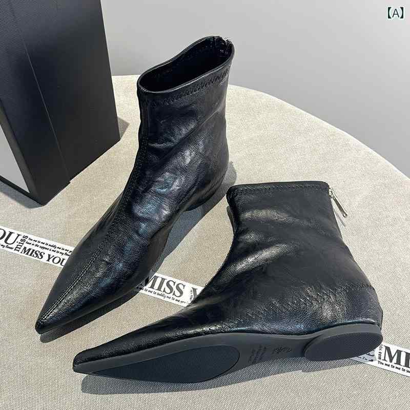 レディース ショートブーツ 秋冬 レディース ブラック ポインテッド ウェッジ ヒール スキニー ブーツ ..