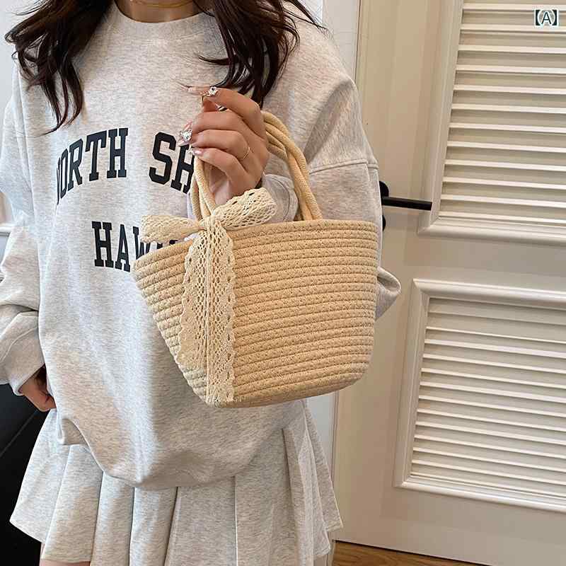 バスケットバッグ リボン 織り バッグ 田園 風 トートバッグ で な ホリデー ビーチ 手持ち 野菜 バスケット