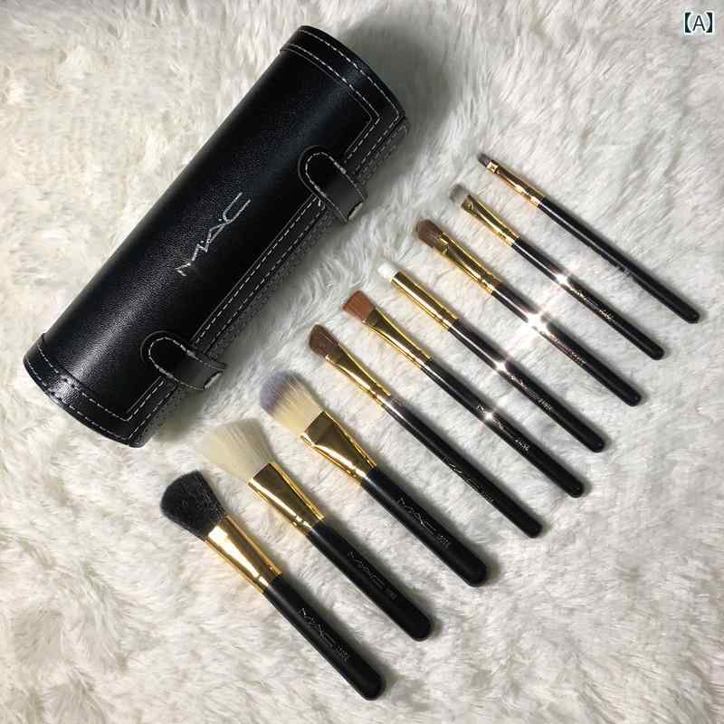 メイクブラシセット Mac メイクブラシセット 円筒形 9 動物 毛 ブラシ ポータブル フル セット コンビ ネーション マニュアル メイク 収納 バケツ 付き