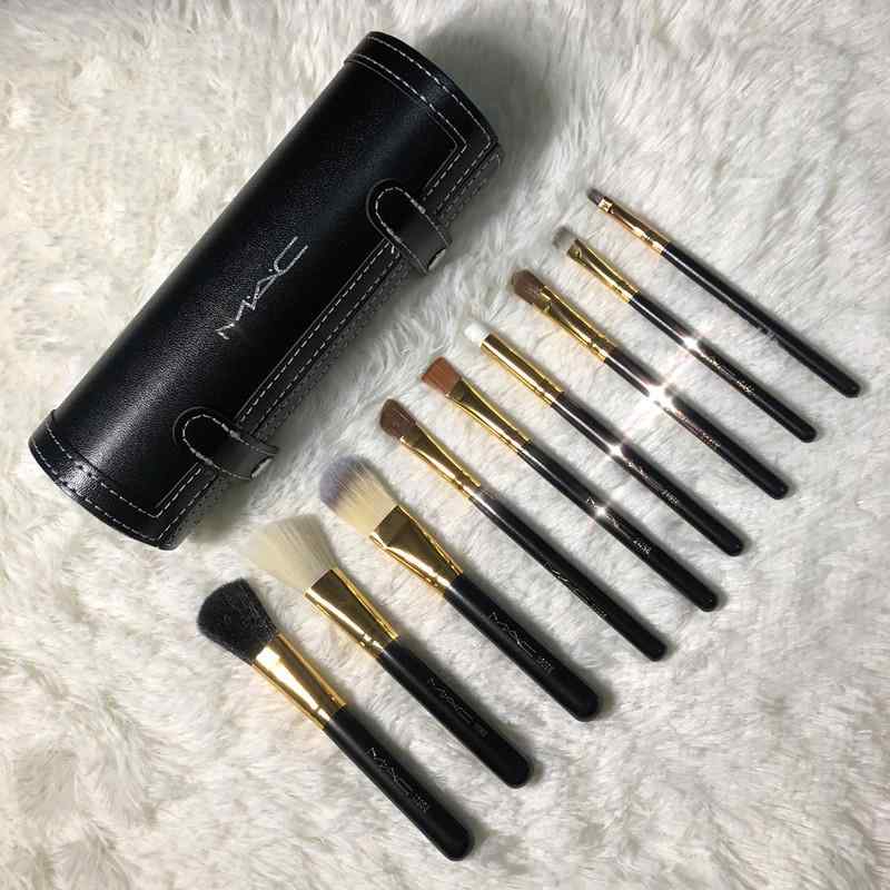 メイクブラシセット Mac メイクブラシセット 円筒形 プロ 9 ウール ブラシ フル セット コンビ ネーション 手動 メイク 収納 バケツ 付き