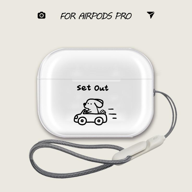 Airpods4 イヤホンカバー で かわいい ドライビング パピー Airpods 保護 ケース 透明 Bluetooth ヘッド セット AirpodsPro 2 3 Apple ケースに 適しています