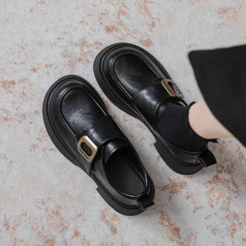 カジュアルローファー ソフトレザーの 厚底 ローファー レディース 2025 春 英国 風小 革靴 通勤 JK バックル シングル シューズ