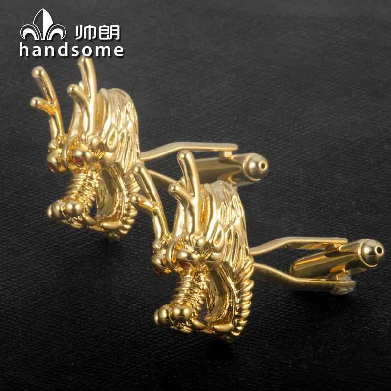 メンズカフスボタン 立体的な ドラゴン カフスボタン 金 メッキ ラインストーン フレンチ シャツ メンズ フォーマル ボックス入り