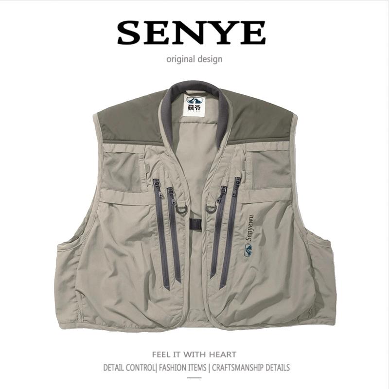 アウトドアベスト アメリカン アウトドア スタンドカラー ウエスト コート 通気性 渓流 釣り ベスト メンズ ゆったり カジュアル 写真 撮影 ポケット フィッシングジャケット