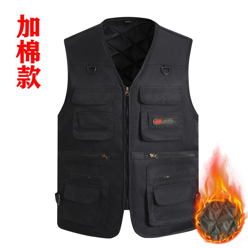アウトドアベスト 秋冬用 パッド入り 厚手 ベスト。 男性用。 複数の ポケット 付き。 釣り用 写真 撮影用 暖かい ゆったりお父さん用
