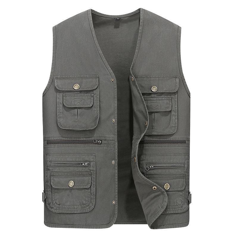 アウトドアベスト 春秋 ベスト メンズ フィッシングジャケット 複数の ポケット 付き 作業着 ウエスト コート 中年 高齢者お父さん コットン カジュアル 祖...