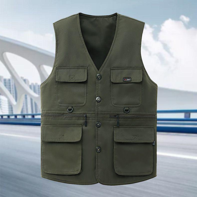 アウトドアベスト 春秋 中年 男性 綿 釣り ベストお父さん 大きいサイズ マルチ ポケット ベスト 厚手 アウターベスト