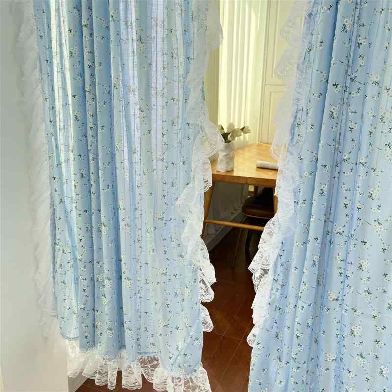 レース フレンチ ショートカーテン 韓国 小さい さわやか レースの カーテン パンチングなしの ベイ ウィンドウ パーティション ドア カフェ ロッド