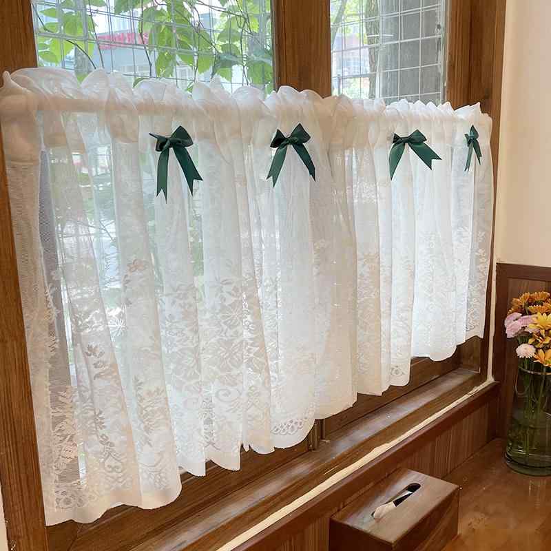 レース フレンチ ショートカーテン フランスの 田園 風 レースの 白い ハーフ カーテン ショート ドア ガーゼ アメリカン カントリー キッチン 間仕切り
