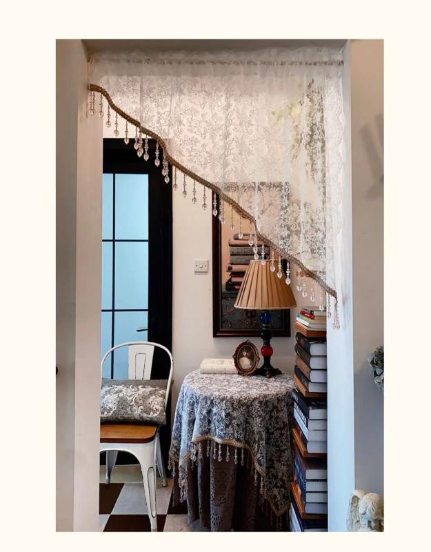 レース フレンチ ショートカーテン フレンチ ハーフ カーテン レトロ アメリカン パーテーション ホワ..