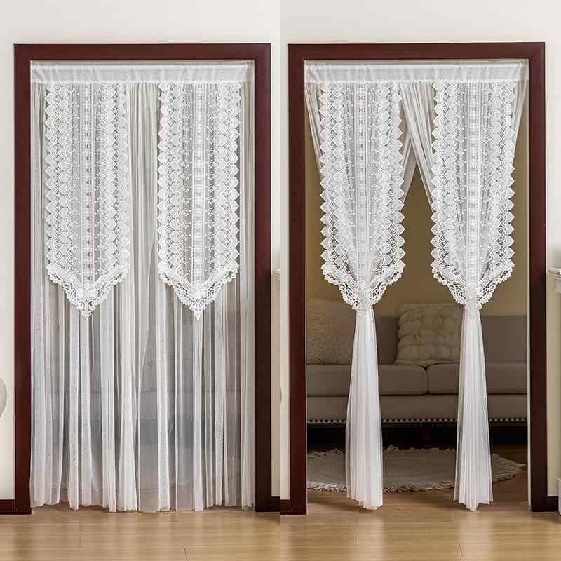 レース フレンチ ショートカーテン フランスの 白い レースの 防蚊 ドア カーテン ガーゼ パンチ フリ..
