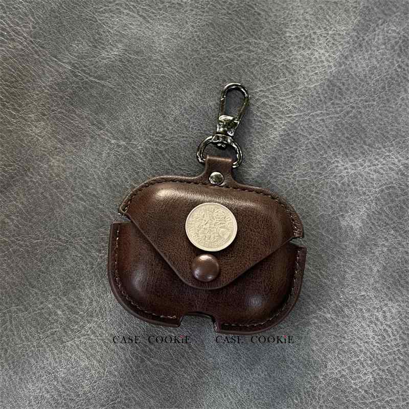 AirPods 保護ケース レトロ ブラウン オイルレザー テクスチャ Apple Airpods 4世代 イヤホン 保護 カ..