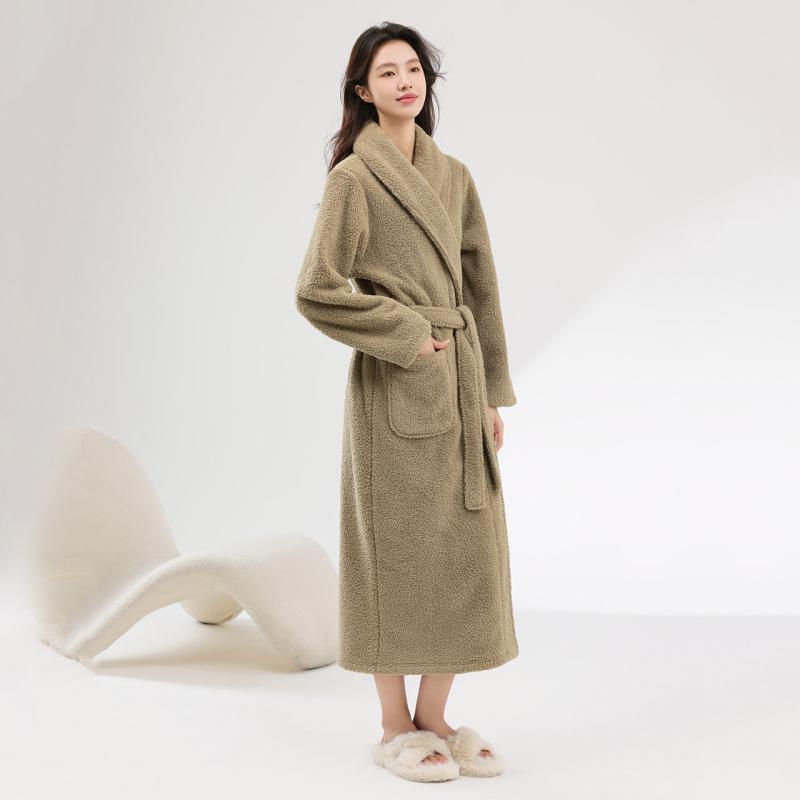 女性用ナイトガウン レディース ナイトガウン 秋冬用 コーラル フリース バスローブ ベルベット パジャマ エクストラ ロング 厚手 冬用