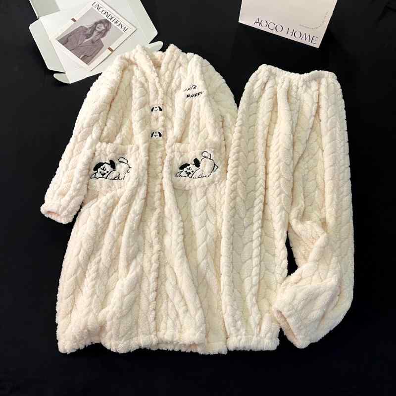 女性用ナイトガウン コーラル フリース ナイトドレス パジャマ レディース 秋冬 厚手 フランネル アウ..