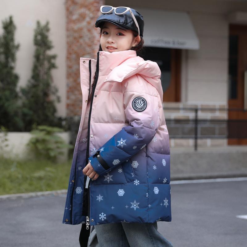 子供用ダウンジャケット 女の子 ダウン ジャケット ミドル 丈 冬 2025 スタイル スタイリッシュな 中型..