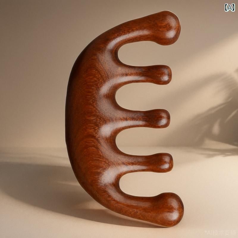 頭皮マッサージ 白檀の ヘッドが 付いた マッサージ コーム。 経 絡 マッサージに 最適。 男女 問わず こすり 洗い 目元 肩 首 頭 皮の 最適です。 5本 歯ので 厚みが。