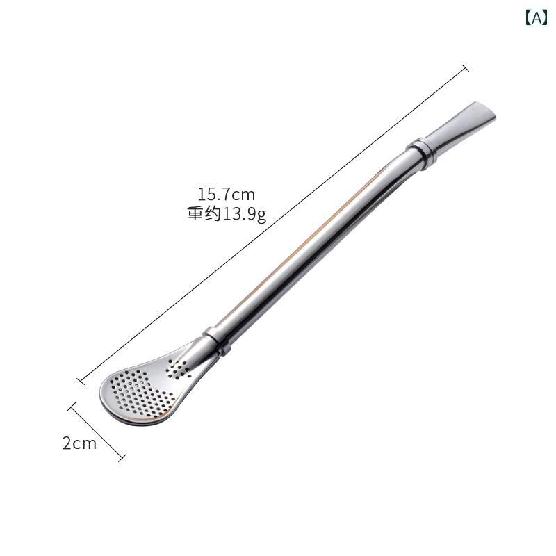 ストローアクセサリー 304 ステンレス スチール製 ストローと スプーン ミルクティー / コーヒー用 か..